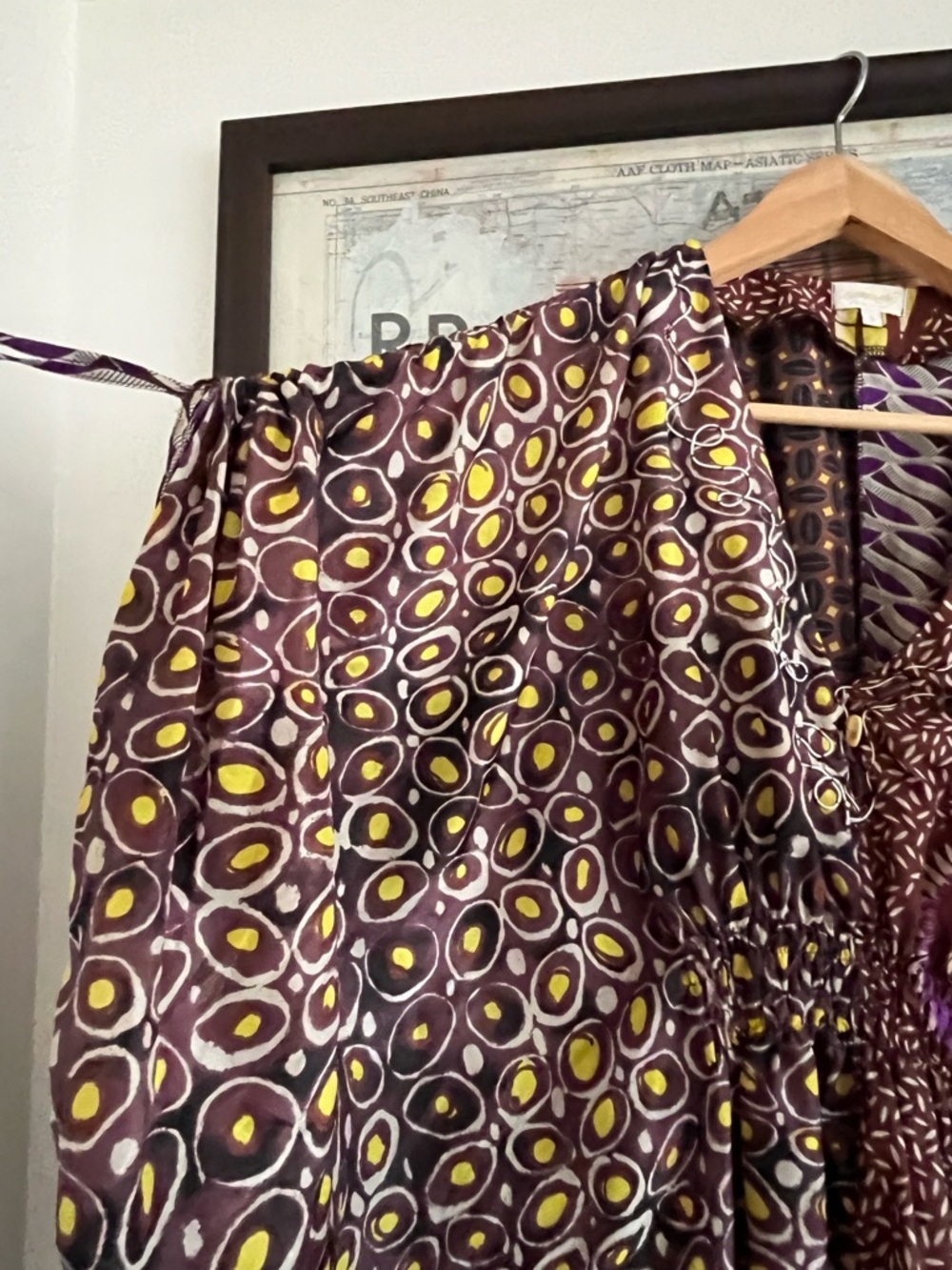 100% Silk Emamo Italy Patchwork-Print Beaded Kaftan Dress Cover-Up S/Freesize - Picture 8 of 11